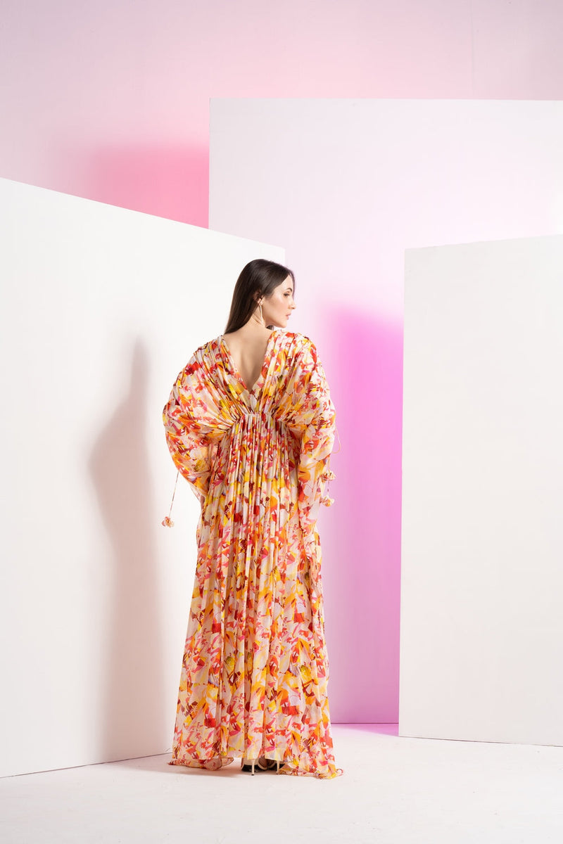 Bipasha Basu - Yellow geometric chaos kaftan dress