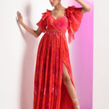 Poppy Red Pleated Maxi Dress