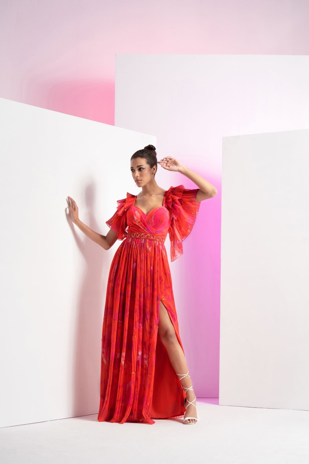 Poppy Red Pleated Maxi Dress