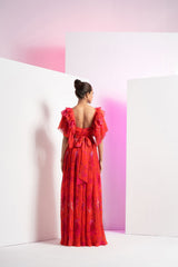 Poppy Red Pleated Maxi Dress
