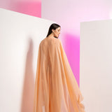 Salmon Pink Pleated Frilled Cape Gown