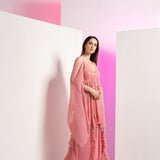Peach Pleated Maxi Dress with Pearl
