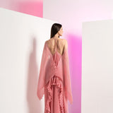 Peach Pleated Maxi Dress with Pearl