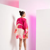 Pink Abstract Muse Bodysuit With Short Cape