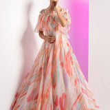 Floaty Marble Embroidered Off-Shoulder Gown