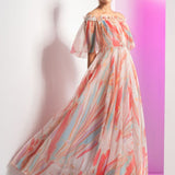 Floaty Marble Embroidered Off-Shoulder Gown