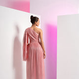 Flamingo Pink One Side Shoulder Maxi Dress