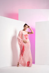 Pink Flutter Crepe Off-shoulder Maxi Dress