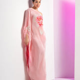 Pink Flutter Crepe Off-shoulder Maxi Dress