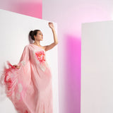Pink Flutter Crepe Off-shoulder Maxi Dress