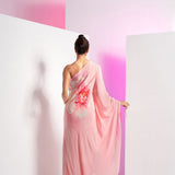Pink Flutter Crepe Off-shoulder Maxi Dress