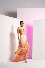 Ivory dainty floret asymmetric maxi dress