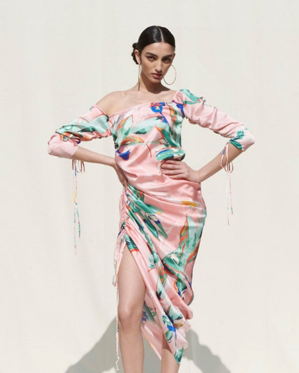 Side Gather One Shoulder Dress