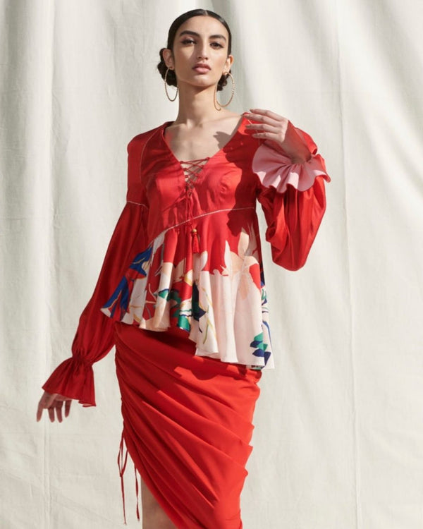Peplum Top With Drape Skirt