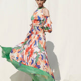Skirts With Smocking On Its Waist Paired With A Halter Crop Top