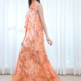 Willow Printed Tiered Tie Neck Dress