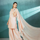 Salmon Organza Foil Printed Kurta Pallazo Set