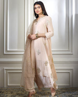 Beige Foil Printed Embellished Kurta Set
