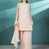 Salmon Organza Foil Printed Kurta Pallazo Set