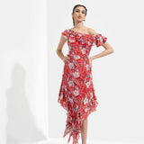 Ajisia Printed One Off Shoulder Dress