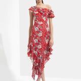 Ajisia Printed One Off Shoulder Dress
