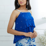 Royal Blue Embroidered Printed Sharara Set