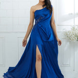 Blue Drape Embellished Gown