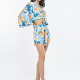 Blue Kimono Tie-up Shorts Set