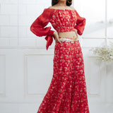 Red Printed Off Shoulder Top and Sharara