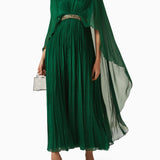 Pleated Cape Dress in Chiffon
