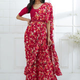 Rani Pink Printed Ruffle Saree