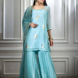 Aqua foil printed kurta Set