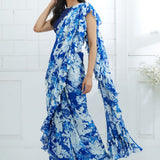 Royal Blue Printed Ruffle Saree
