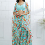 Aqua Embroidered  Printed Sharara Set