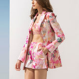 Satin Pink Multi Blazer Set