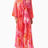 Asymmetric Cape Sleeve Maxi Dress in Chiffon