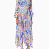 Marble Print Belted Maxi Dress in Chiffon