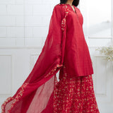 Red Embroidered Kurta And Sharara Set