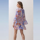 Spandex Blue Multi Printed Bodysuit With Cape