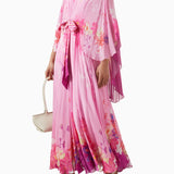 Asymmetric Cape Sleeve Maxi Dress in Chiffon