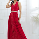 Red Printed Dress With Side Drape