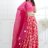 Fuchsia Embroidered Printed Lehenga Set