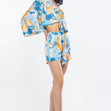 Blue Kimono Tie-up Shorts Set