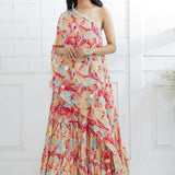 One Shoulder Printed Top With Lehenga