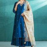 Blue Chanderi Kurta Sharara Set