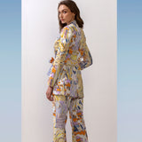 Satin Yellow Printed Jacket Set