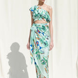 Crop Top Paired With A Printed Wrap Around Skirt