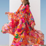 Chiffon Pink Printed Kaftan Dress