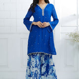 Royal Blue Kurta With Printed Sharara