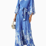 One Shoulder Belted Maxi Dress in Crepe